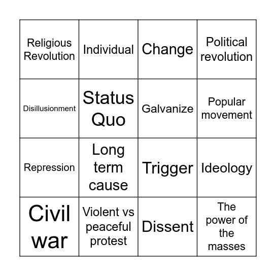 Revolution Bingo! Bingo Card