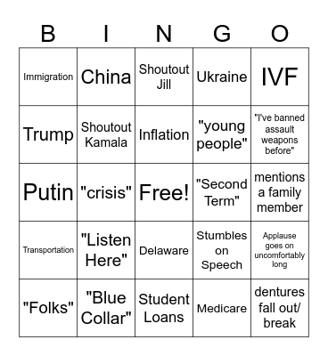 SOTU Bingo Card