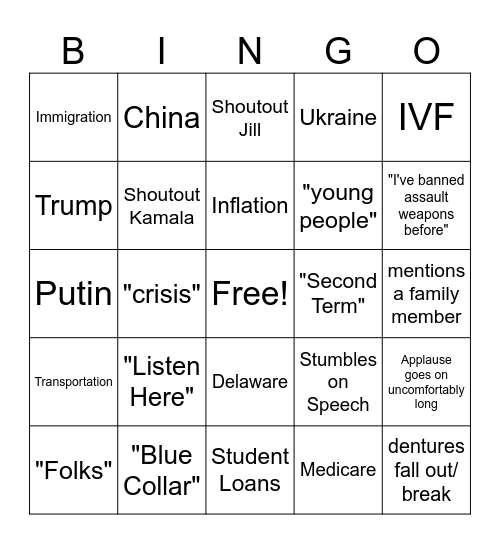 SOTU Bingo Card