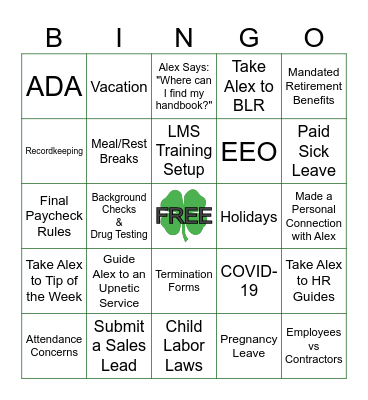 HRS Saint Patrick's Day Bingo Card