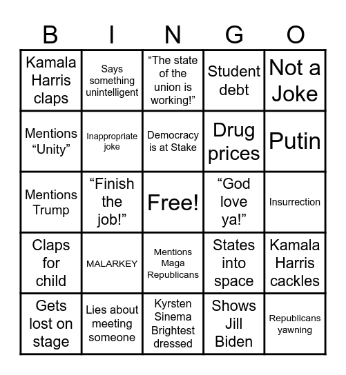 State of The Union Bingo Card