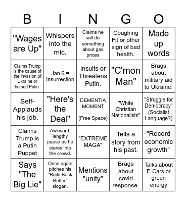 State of the Union Bingo Card