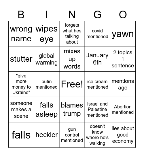 State of the Union BINGO Card