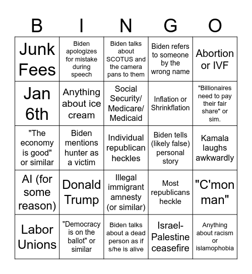 SOTU 2024 Bingo Card