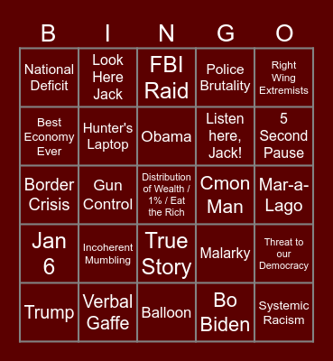 SOTU Biden Bingo Card