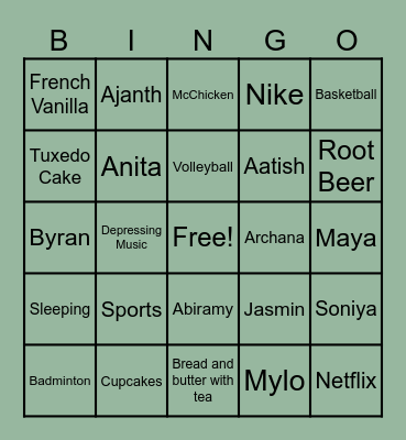 Jasmin's Birthday BINGO Card