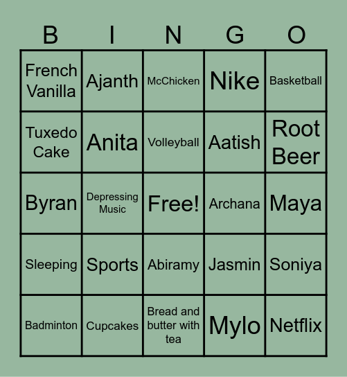 Jasmin's Birthday BINGO Card