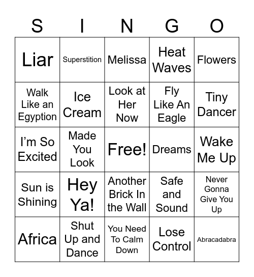 Gisella's Birthday Party Bingo Card