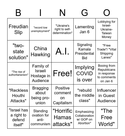 SOTU 2024 Bingo Card