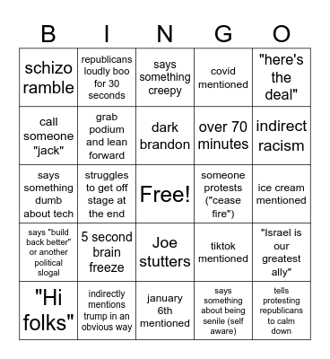 state of the union bingo Card