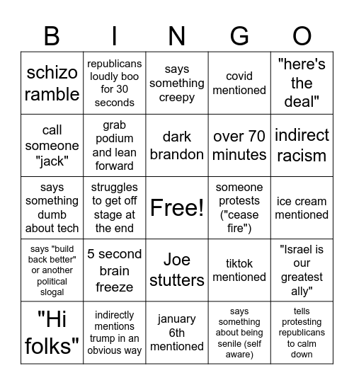 state of the union bingo Card