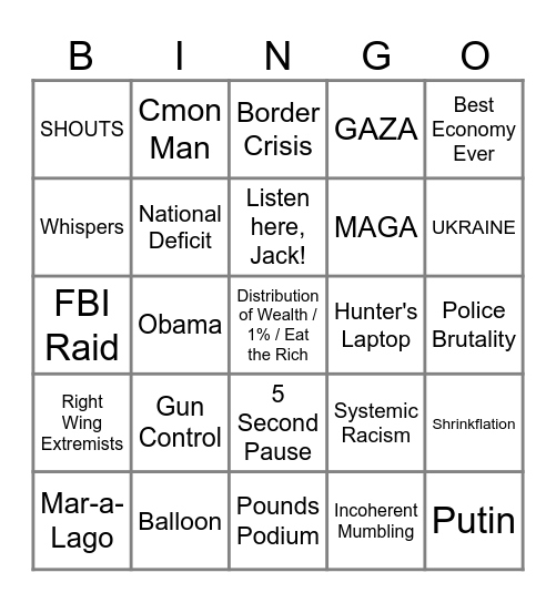 SOTU Biden Bingo Card