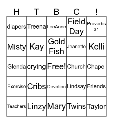 Parent's Day Out Bingo Card