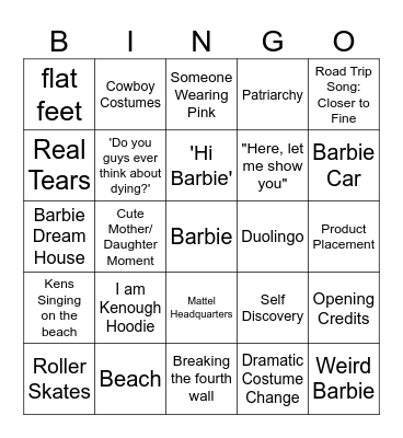 Barbie Movie Bingo Card