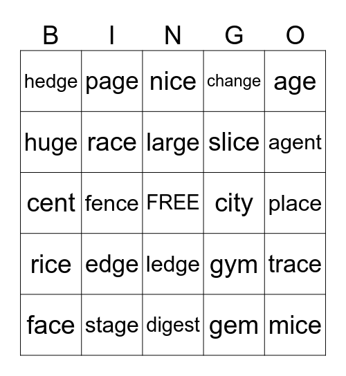 Soft C & Soft G Bingo Card