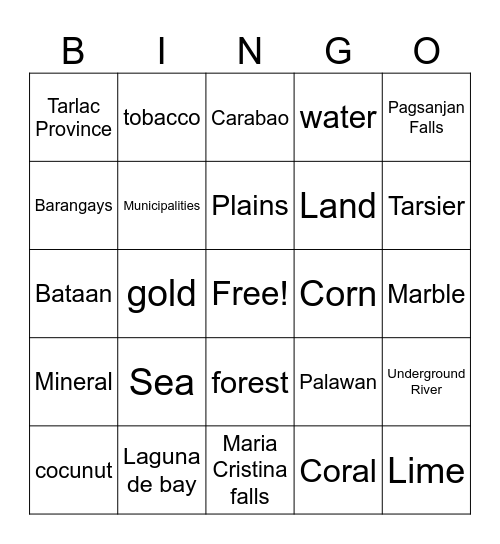 Natural Resources Bingo Card