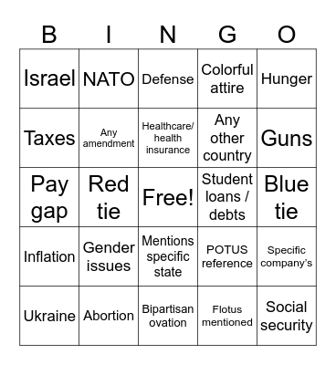 state of union Bingo Card