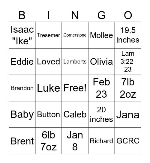 Baby Button Bingo Card