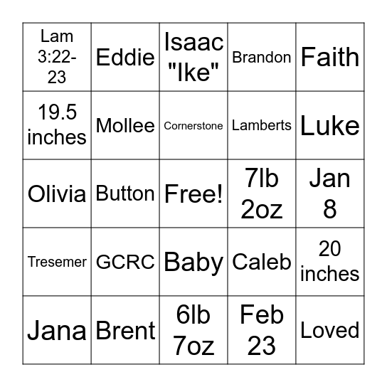 Baby Button Bingo Card