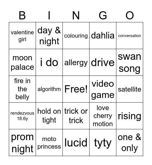 min’s fav songs :3 Bingo Card