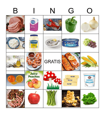 La comida Bingo Card
