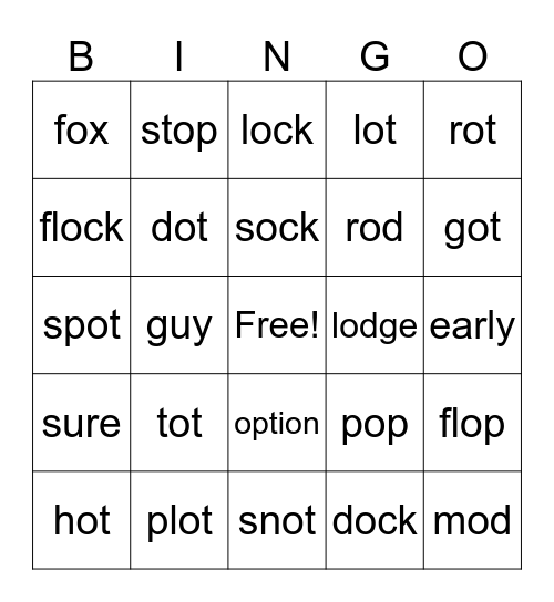 Short /o/ Bingo Card