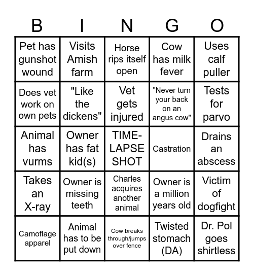 Dr. Pol Bingo Card