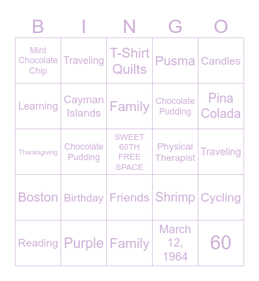 Susan's Sweet 60th Bingo Card