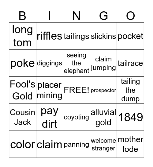 Gold Rush Bingo Card