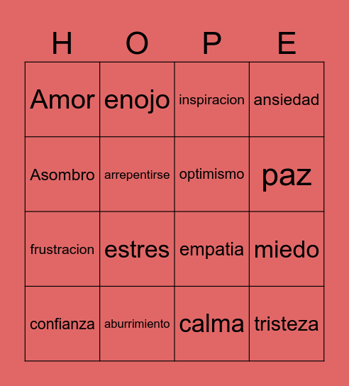 Bingo Emocional Bingo Card