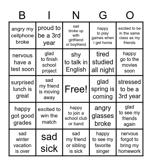 I'm feeling... Bingo Card