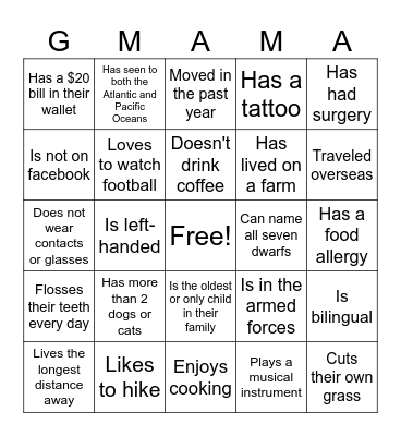 Slumber Party 2024 Bingo Card