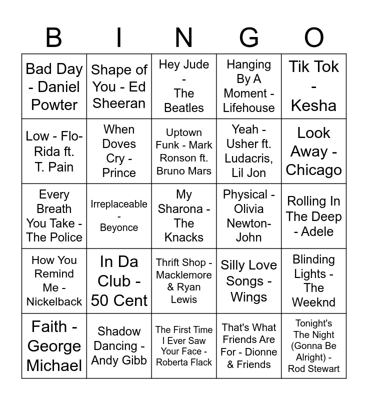 We're Number One Bingo Card