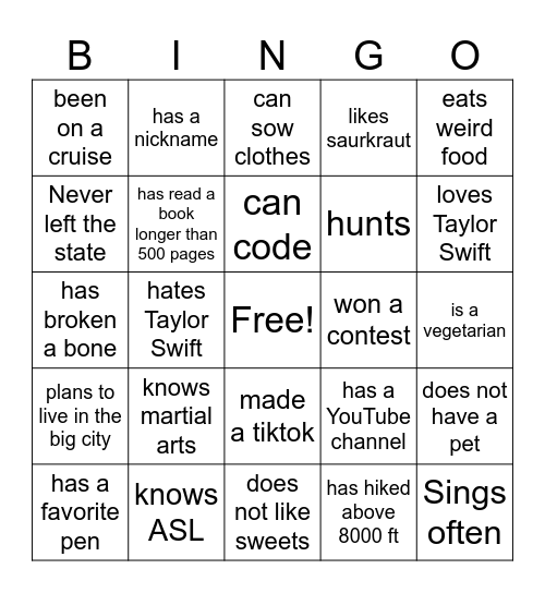 Untitled Bingo Card