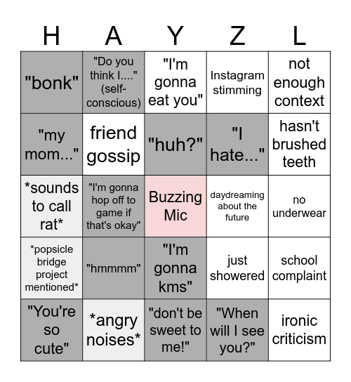 HAYZL Bingo Card