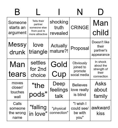 Love is Blind Bingo Card