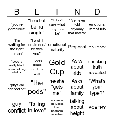 Love is Blind Bingo Card