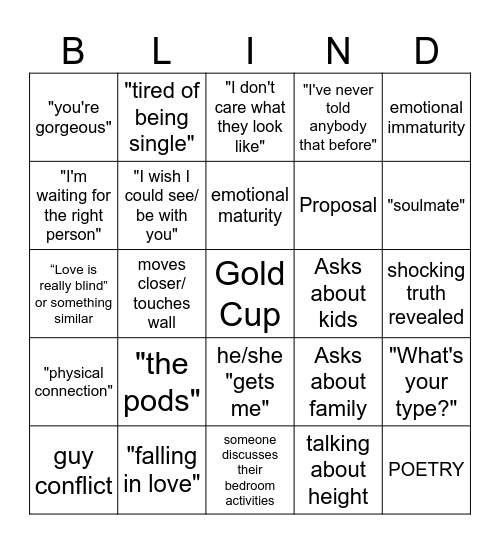 Love is Blind Bingo Card