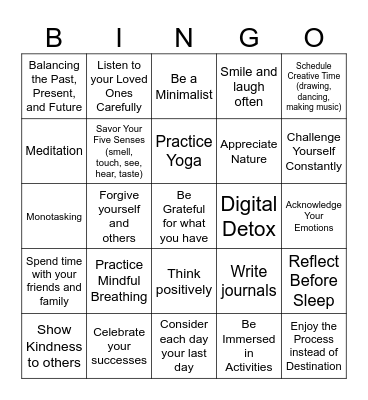 Living in the Present Bingo Card