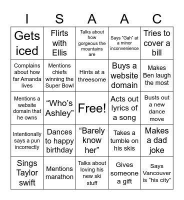 Isaac's Birthday Bingo Card
