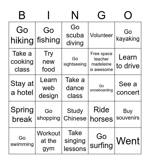 Esl Bingo Card