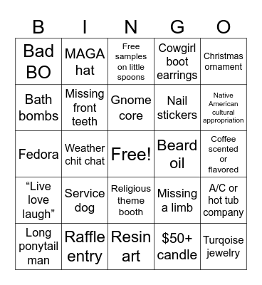 Craft Fair Bingo Card