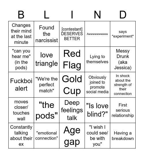 Love is Blind Bingo Card