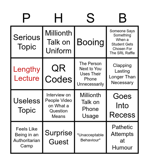 Assembly (PHS Mockery) Bingo Card