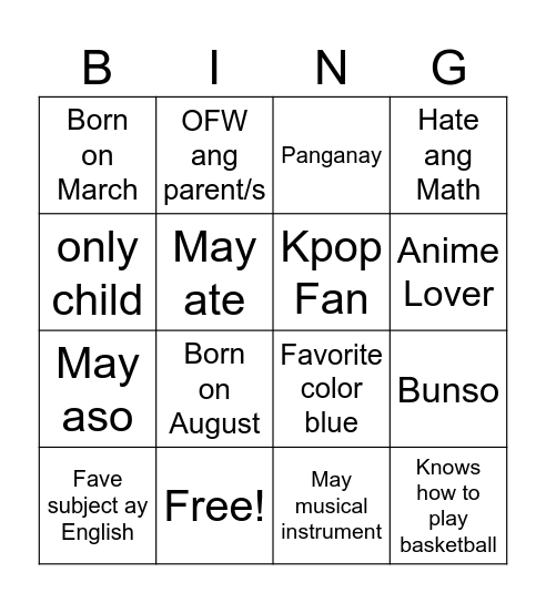 Untitled Bingo Card