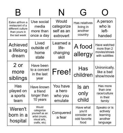 Inclusivity BINGO Card