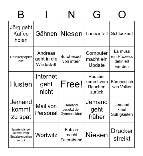 Büro Bingo Card