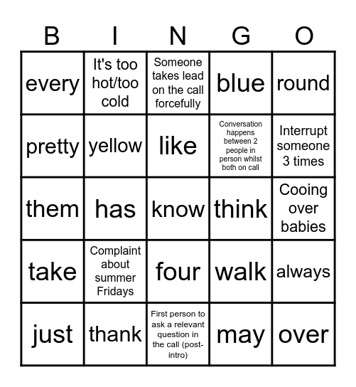 FO Weekly Catch Up Bingo Card