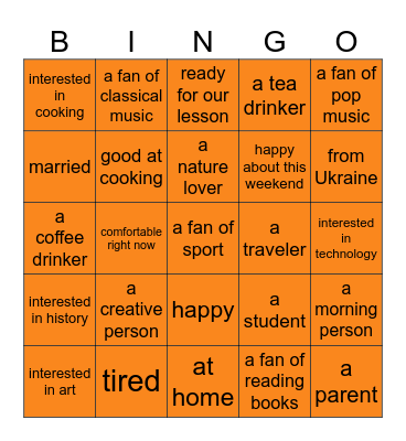 "To be" statements Bingo Card