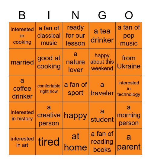 "To be" statements Bingo Card